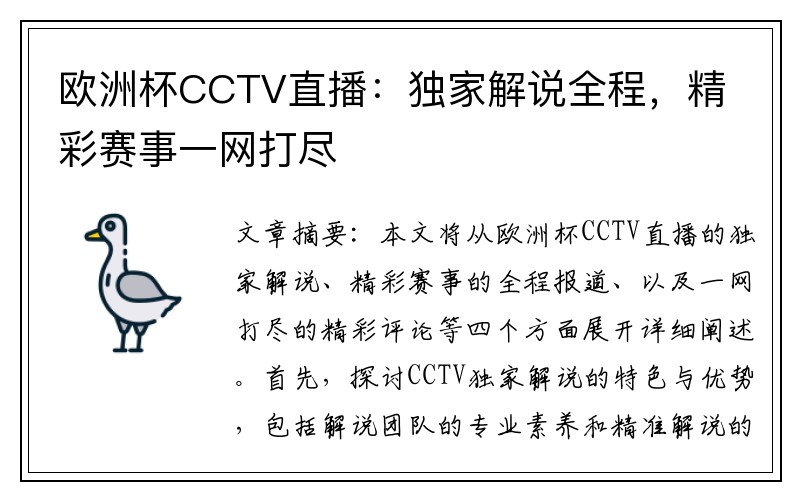 欧洲杯CCTV直播：独家解说全程，精彩赛事一网打尽